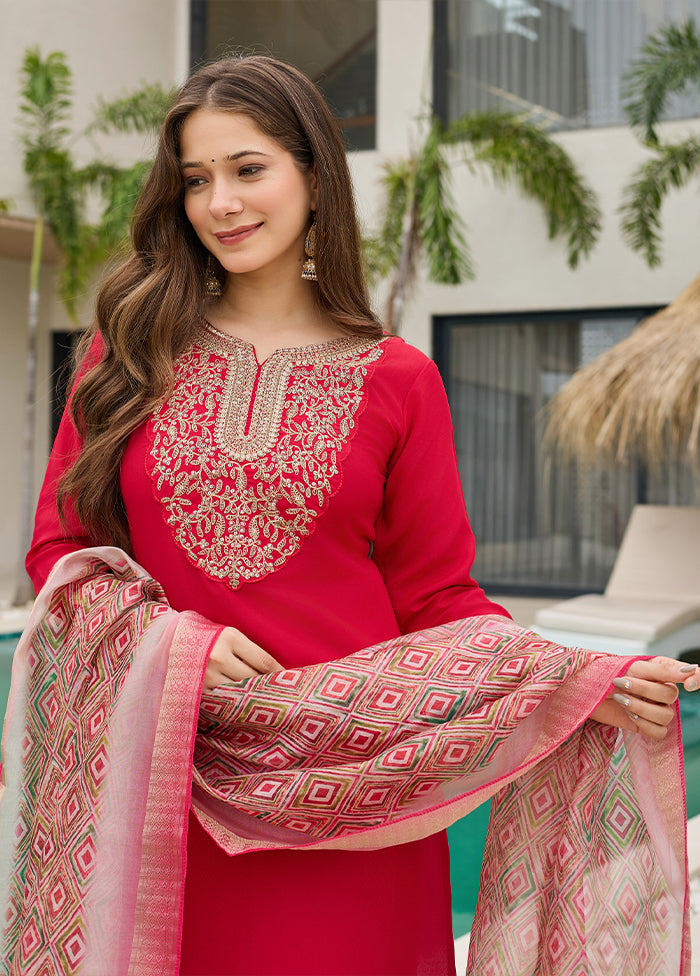 3 Pc Red Silk Suit Set
