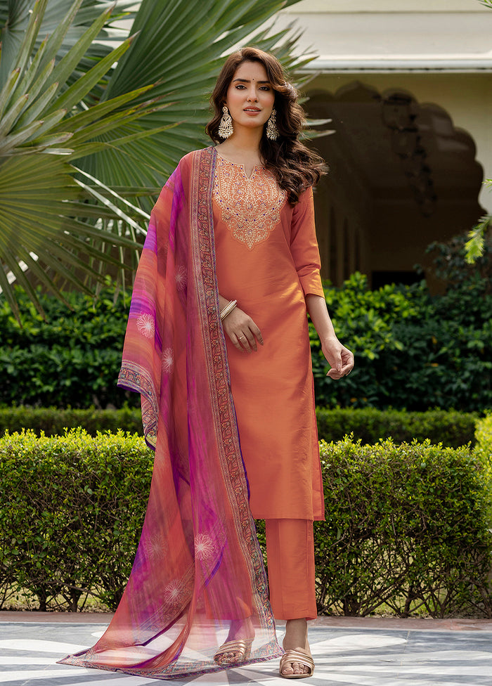 3 Pc Orange Silk Suit Set