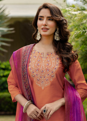 3 Pc Orange Silk Suit Set