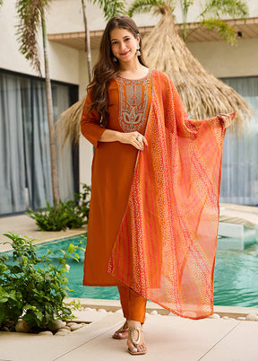 3 Pc Brown Silk Suit Set