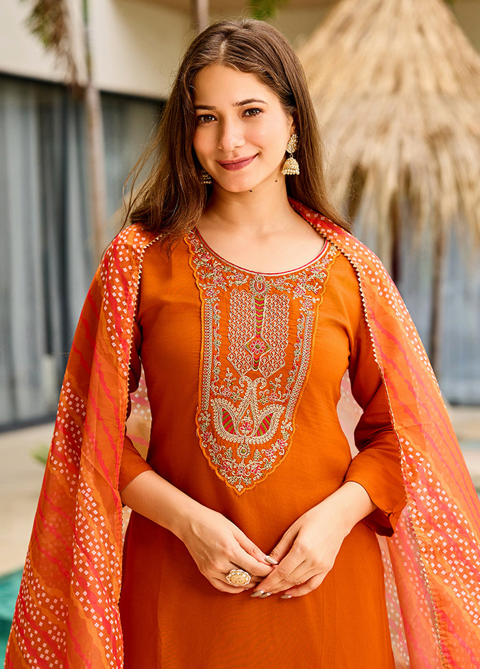 3 Pc Brown Silk Suit Set