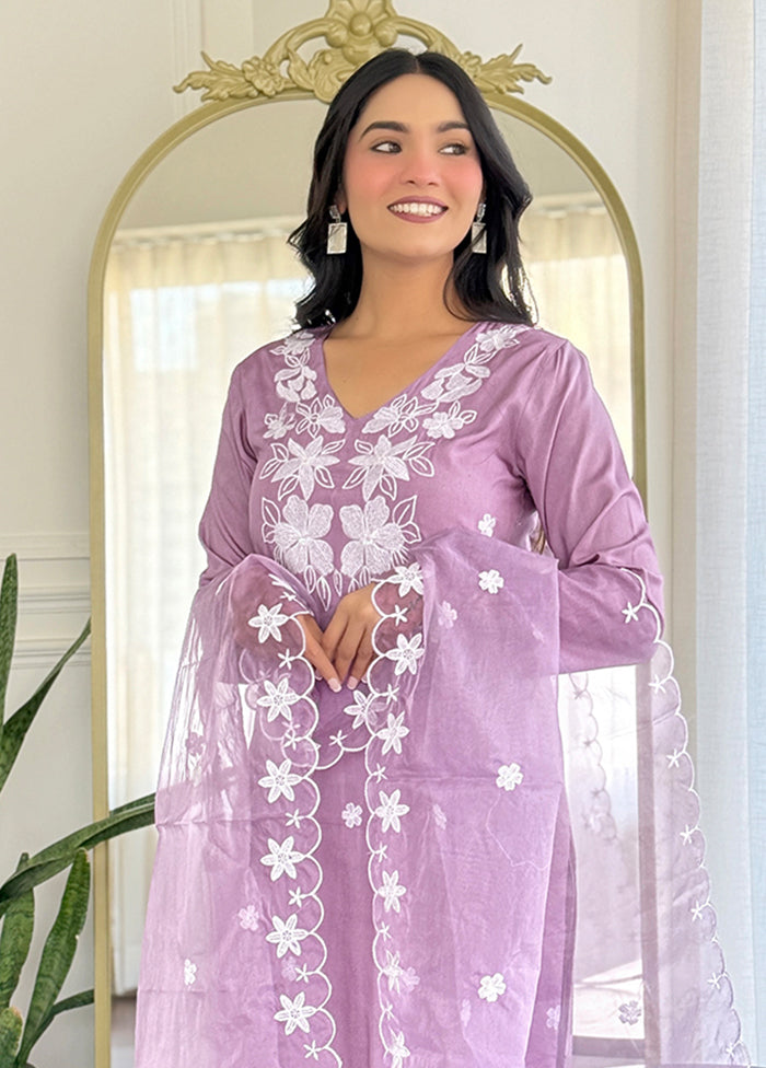 3 Pc Lavender Silk Suit Set