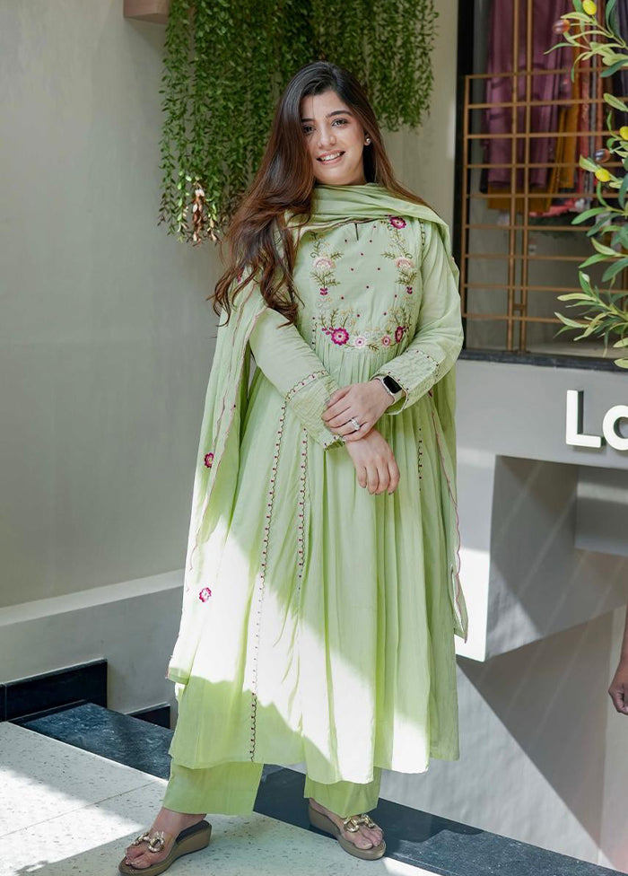 3 Pc Green Silk Suit Set