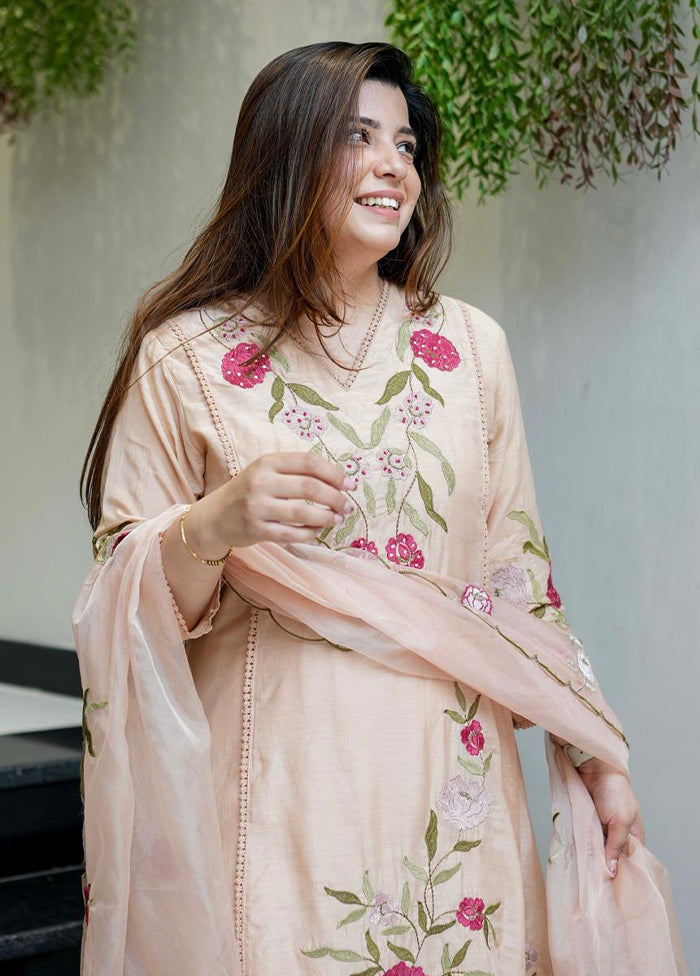 3 Pc Peach Silk Suit Set