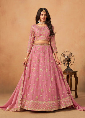 Pink Blended Silk Lehenga Set