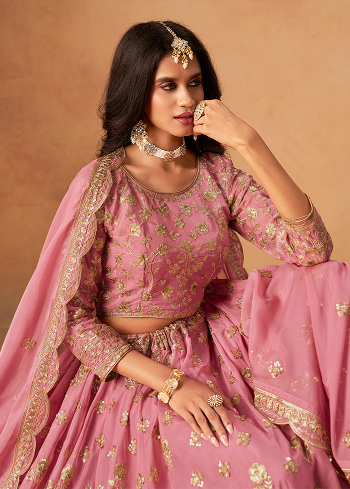 Pink Blended Silk Lehenga Set