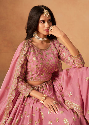 Pink Blended Silk Lehenga Set