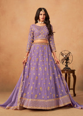 Purple Blended Silk Lehenga Set