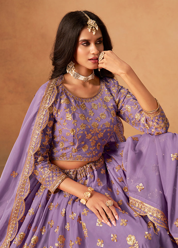 Purple Blended Silk Lehenga Set