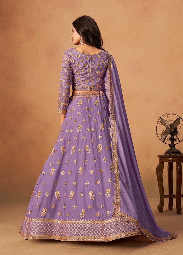 Purple Blended Silk Lehenga Set