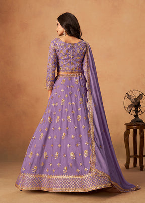Purple Blended Silk Lehenga Set