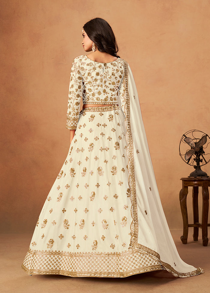 Cream Blended Silk Lehenga Set