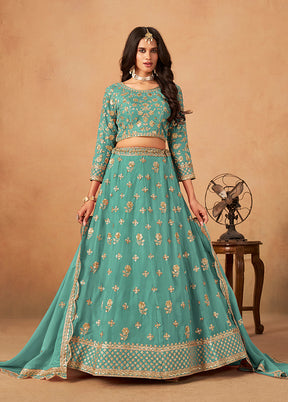 Green Blended Silk Lehenga Set