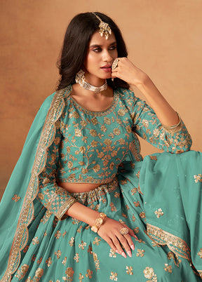 Green Blended Silk Lehenga Set