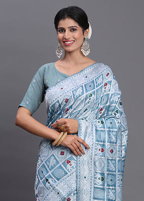Blue Cotton Saree With Blouse Piece
