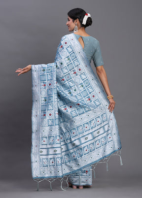 Blue Cotton Saree With Blouse Piece