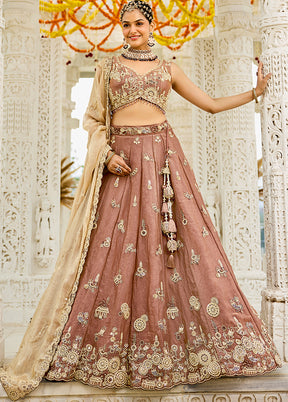Brown Blended Silk Ready to wear Lehenga Set