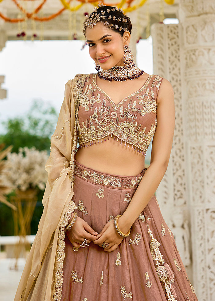 Brown Blended Silk Ready to wear Lehenga Set
