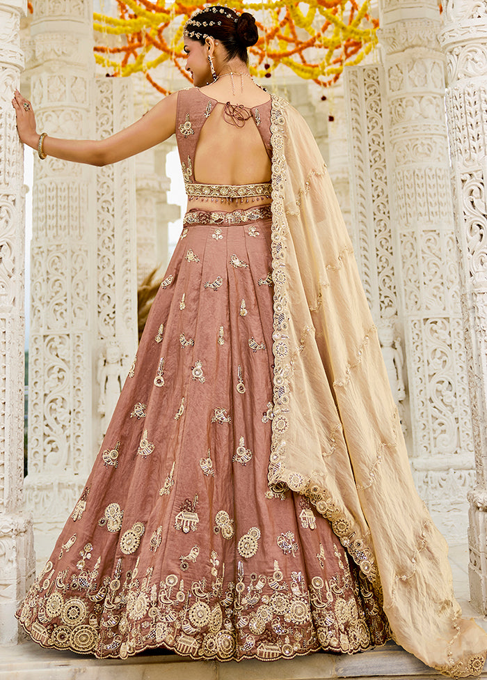 Brown Blended Silk Ready to wear Lehenga Set