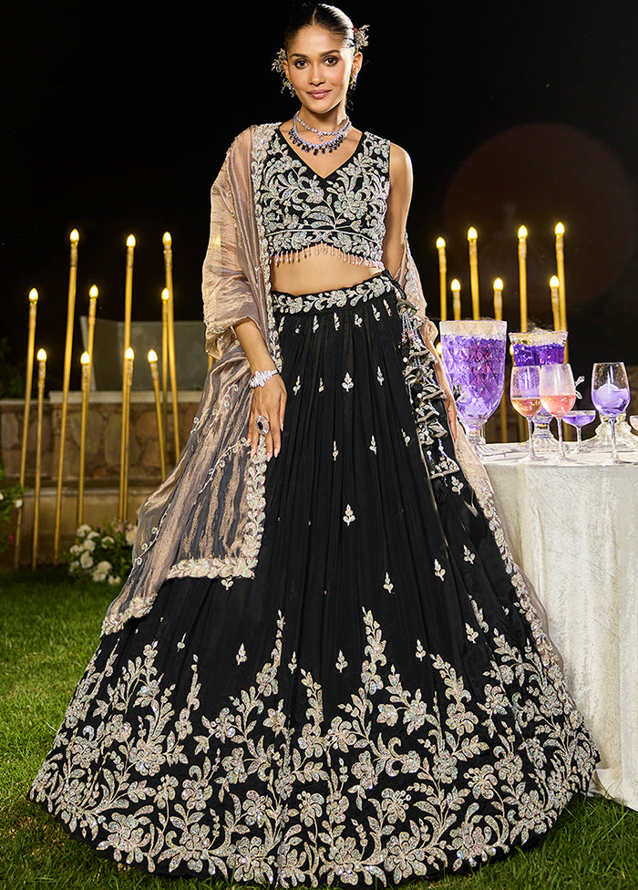 Black Blended Silk Ready to wear Lehenga Set