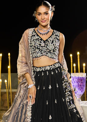 Black Blended Silk Ready to wear Lehenga Set