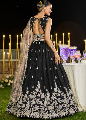 Black Blended Silk Ready to wear Lehenga Set