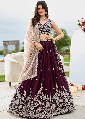 Wine Blended Silk Ready to wear Lehenga Set