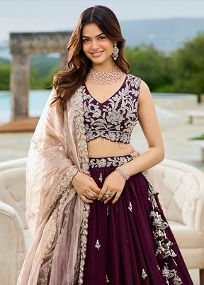 Wine Blended Silk Ready to wear Lehenga Set