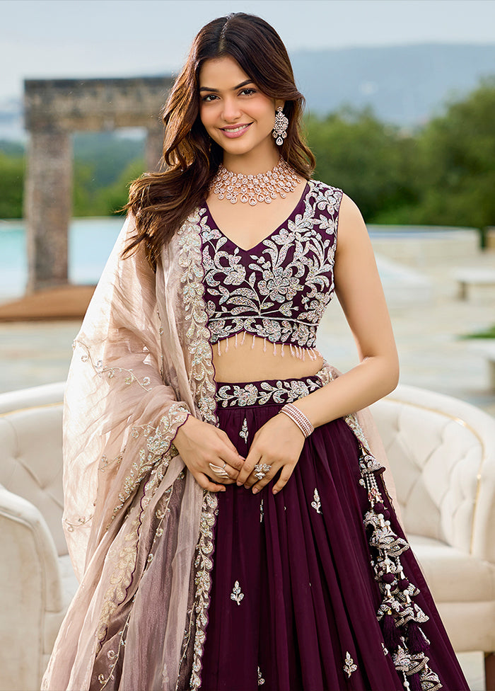 Wine Blended Silk Ready to wear Lehenga Set