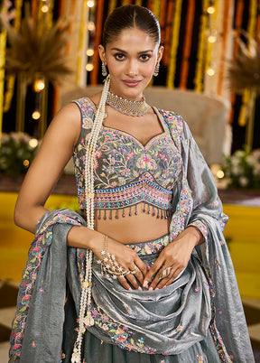 Green Blended Silk Ready to wear Lehenga Set