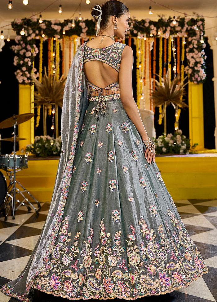 Green Blended Silk Ready to wear Lehenga Set