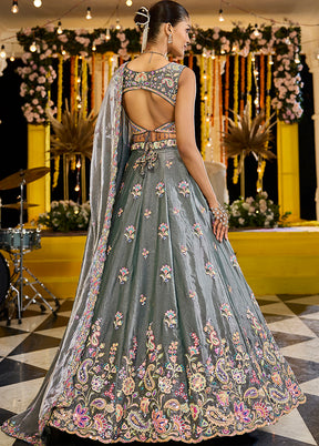 Green Blended Silk Ready to wear Lehenga Set