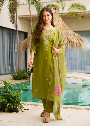 3 Pc Green Silk Suit Set