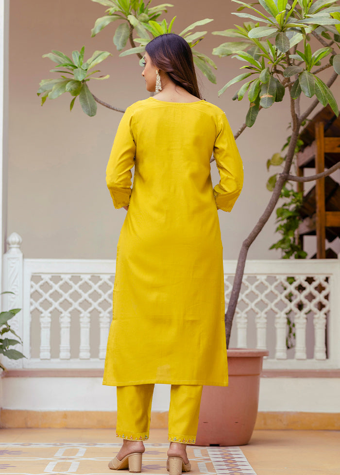 3 Pc Yellow Silk Suit Set