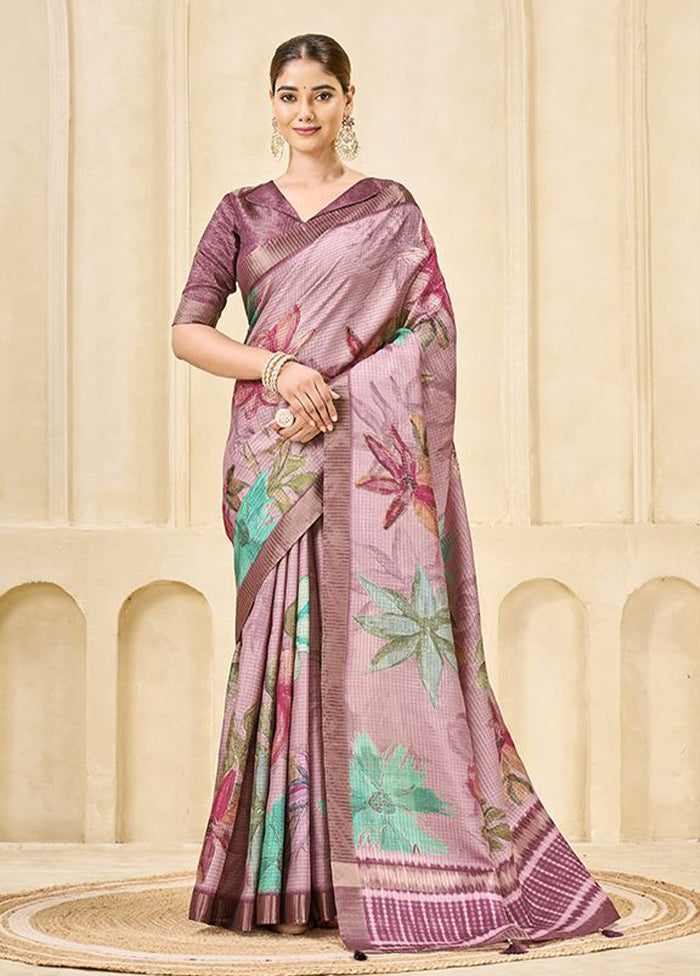 Pink Spun Silk Saree With Blouse Piece
