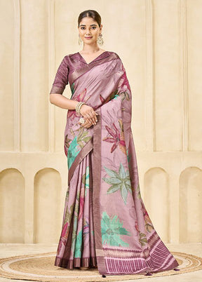Pink Spun Silk Saree With Blouse Piece
