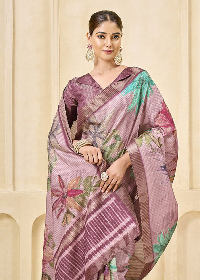 Pink Spun Silk Saree With Blouse Piece