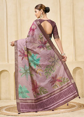 Pink Spun Silk Saree With Blouse Piece