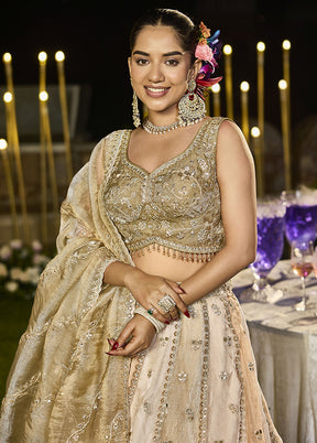 Brown Blended Silk Lehenga Set