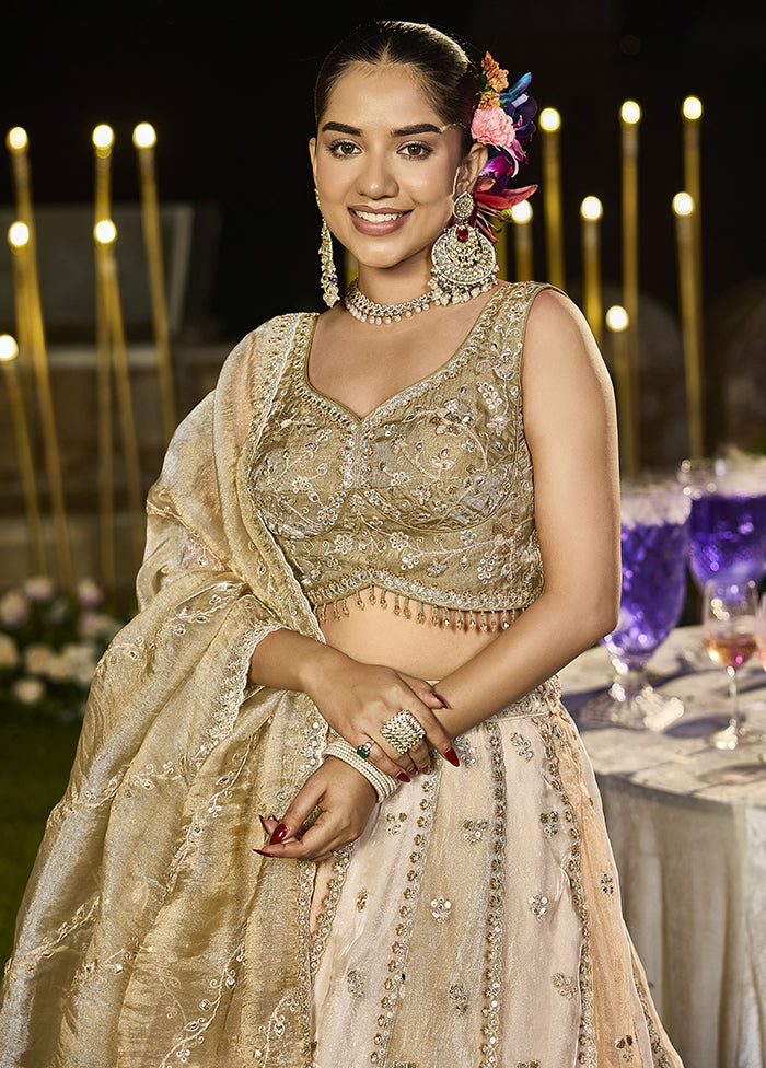 Brown Blended Silk Lehenga Set