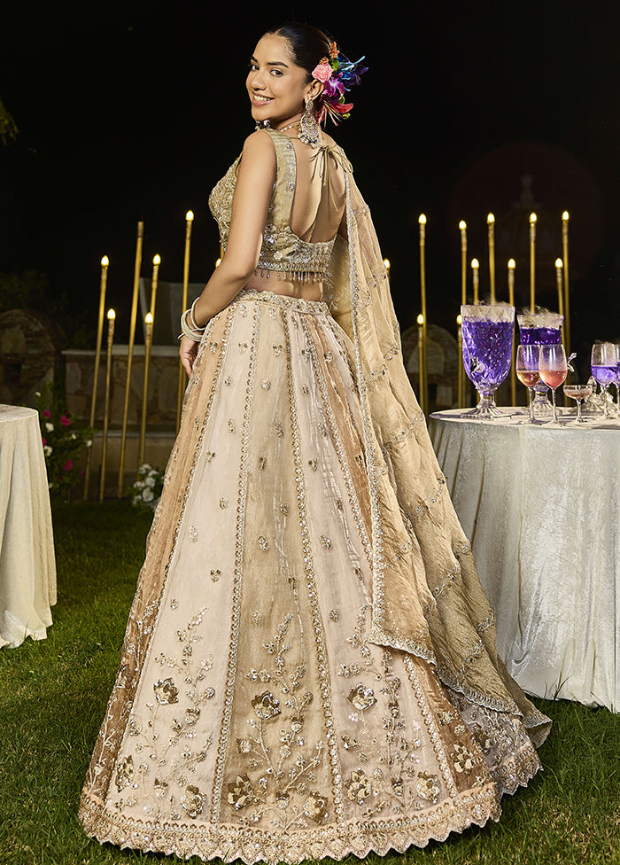 Brown Blended Silk Lehenga Set
