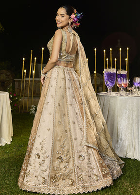 Brown Blended Silk Lehenga Set