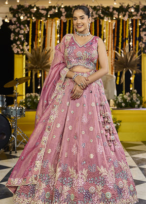 Pink Blended Silk Lehenga Set
