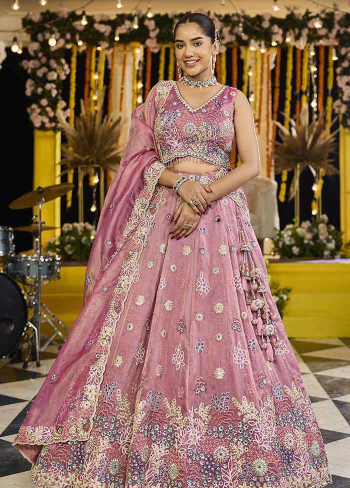 Pink Blended Silk Lehenga Set