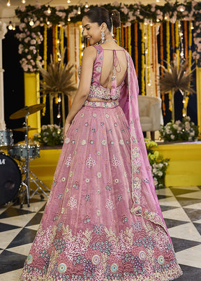 Pink Blended Silk Lehenga Set