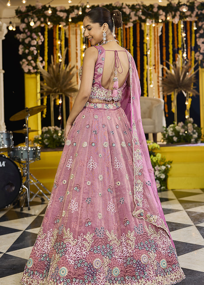 Pink Blended Silk Lehenga Set