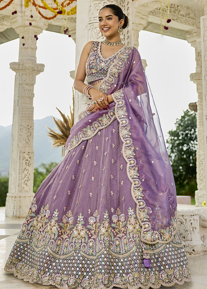 Purple Blended Silk Lehenga Set