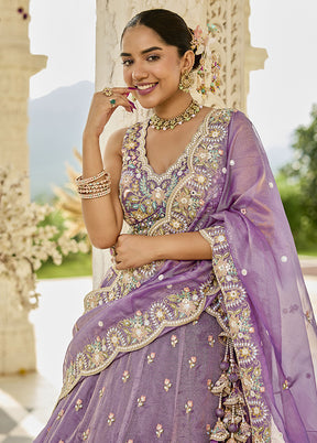 Purple Blended Silk Lehenga Set