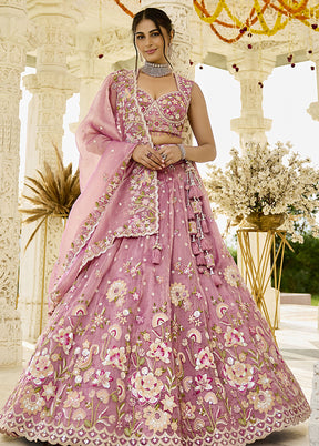 Pink Blended Silk Lehenga Set