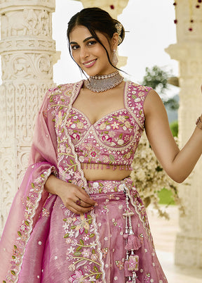 Pink Blended Silk Lehenga Set